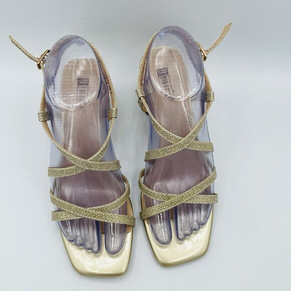 D!D!FU Shoes Womens Size 7 Gold Glitter Ankle Strap Block High Heels Sandals - Picture 5 of 11